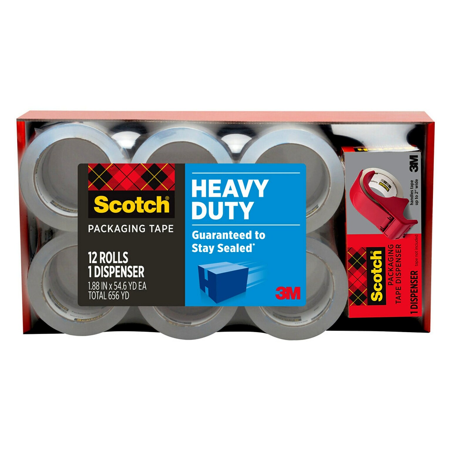 Scotch Heavy Duty Shipping Packing Tape, 1.88 x 54.6 yds., Clear, 12/Pack (3850-12-DP3)