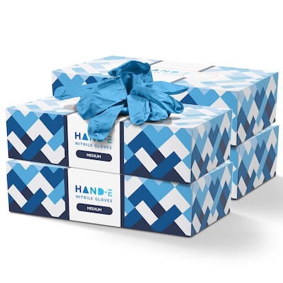 Hand-E Blue Nitrile Disposable Gloves, Latex-Free, Powder-Free, Medium, 400 Count (HND-82722H-4A)