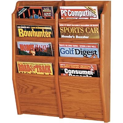 Wooden Mallet Solid Wood Literature Display Units; 24x20-1/2x3-3/4, Oak, 8-Pkt Wall Magazine Rack