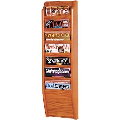 Wooden Mallet Solid Wood Literature Display Units; 36x10-1/2x3-3/4, Oak, 7-Pkt Wall Magazine Rack