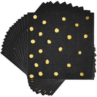Creative Converting Black and Gold Foil Dot Paper Beverage Napkins, 192/Pack (329931)