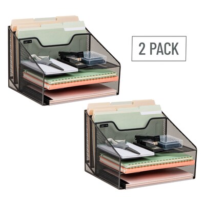 Mind Reader 5-Compartment Metal Desk File Organizer, Black, 2/Pack (2MESHBOX5-BLK)