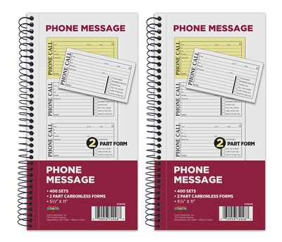 Cosco Phone Message Pad, 5.5 x 11, 100 Sheets/Pad, 2 Pads/Pack (074048)