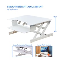 Rocelco 32 Height Adjustable Standing Desk Converter, Sit Stand Up Retractable Keyboard Riser, Whit
