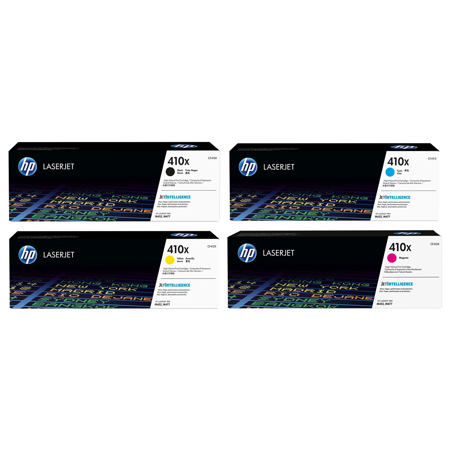 HP 410X Black/Cyan/Magenta/Yellow High Yield Toner Cartridge Set, 4/Pack