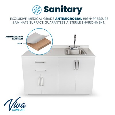 Viva Comfort 36.32"H x 48"W Exam Room Medical Cabinet With Sink, 4-Doors, 2-Drawers, Gray (ADI902-B-48-R-GRY)