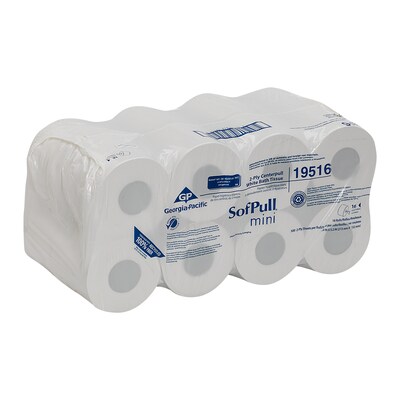 SofPull Mini 2-Ply Centerpull Toilet Paper, White, 500 Sheets/Roll, 16 Rolls/Carton (19516)