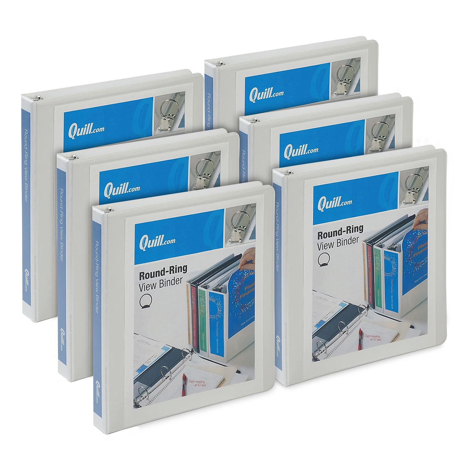 Quill Brand® 1 inch Round Ring, View Binder, White, 6/Pack (7221WE)