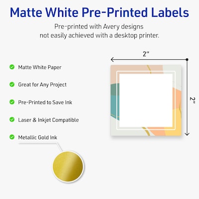 Avery Square Laser/Inkjet Multipurpose Labels, 2 x 2, White, 120/Pack (19479371099)