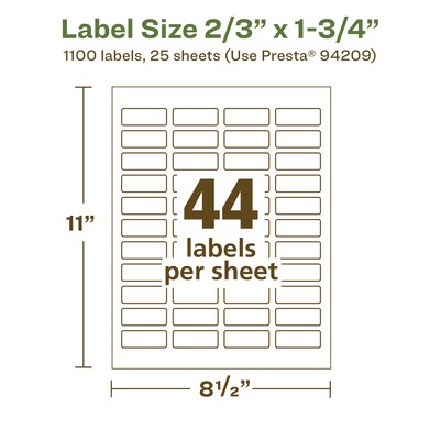 Avery EcoFriendly Laser/Inkjet Rectangle Multipurpose Labels, 2/3" x 1-3/4", White, 1100/Pack (94209)