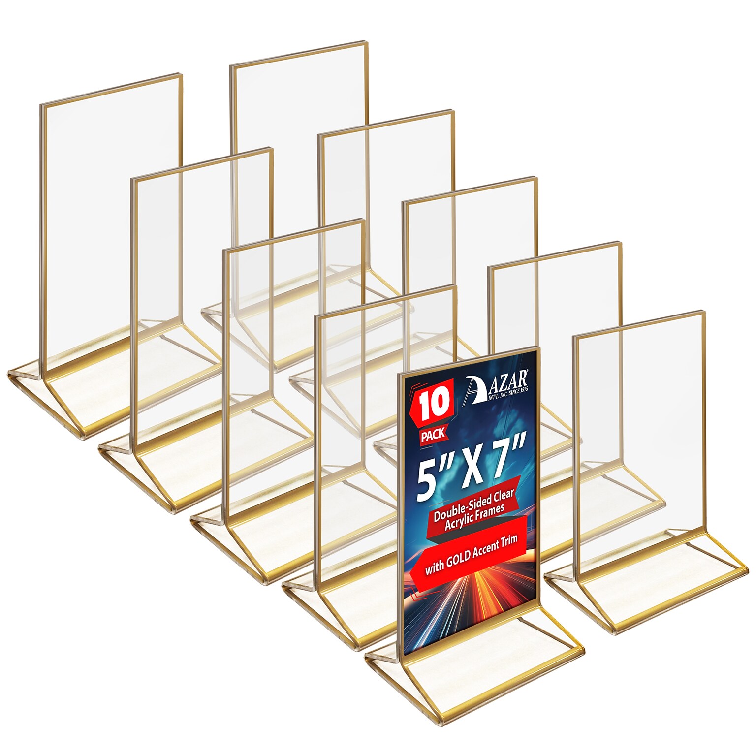 Azar 5 x 7 Acrylic Double-Sided Frames, Gold, 10/Pack (152799-GLD-10PK)