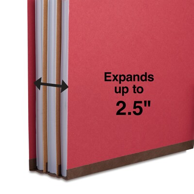 Quill Brand® 2/5-Cut Pressboard Classification Folders with Pockets, 2-Partitions, 6-Fasteners, Legal, Red, 15/Box (737030)