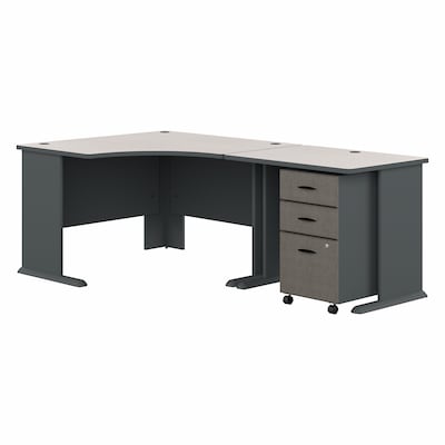 Bush Business Furniture Cubix 48"W Corner Desk with Return and Mobile File Cabinet, Slate/White Spectrum (SRA005SLSU)