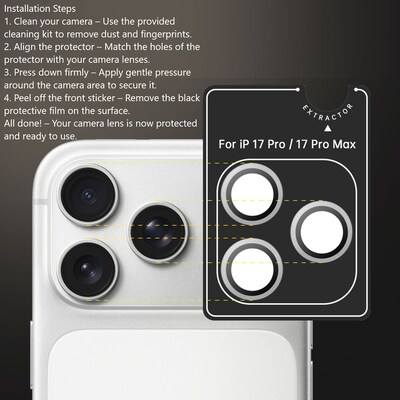 SaharaCase ZeroDamage Titanium Glass Camera Lens Protector for iPhone 17 Pro/iPhone 17 Pro Max, Silver, 2/Pack (ZD00189)