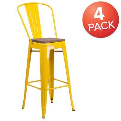 Flash Furniture Lily Contemporary Metal Vertical Back Barstool, Yellow, 4-Pieces/Pack (4CH3132030GBYLW)