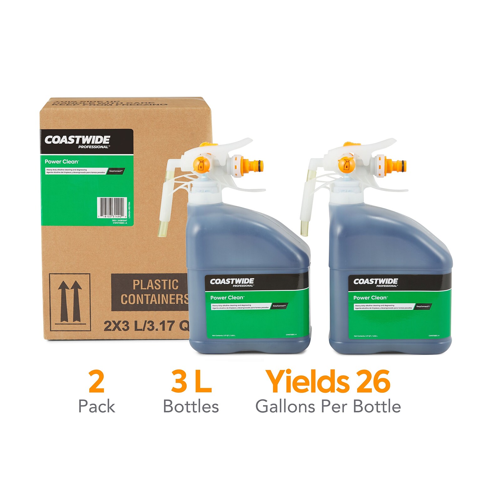 Coastwide Professional Heavy-Duty Cleaner and Degreaser Power Clean Concentrate for EasyConnect, 3L, 2/CT (CW0735EC-A)