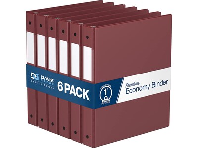 Davis Group Premium Economy 1 3-Ring Non-View Binders, Burgundy, 6/Pack (2311-08-06)