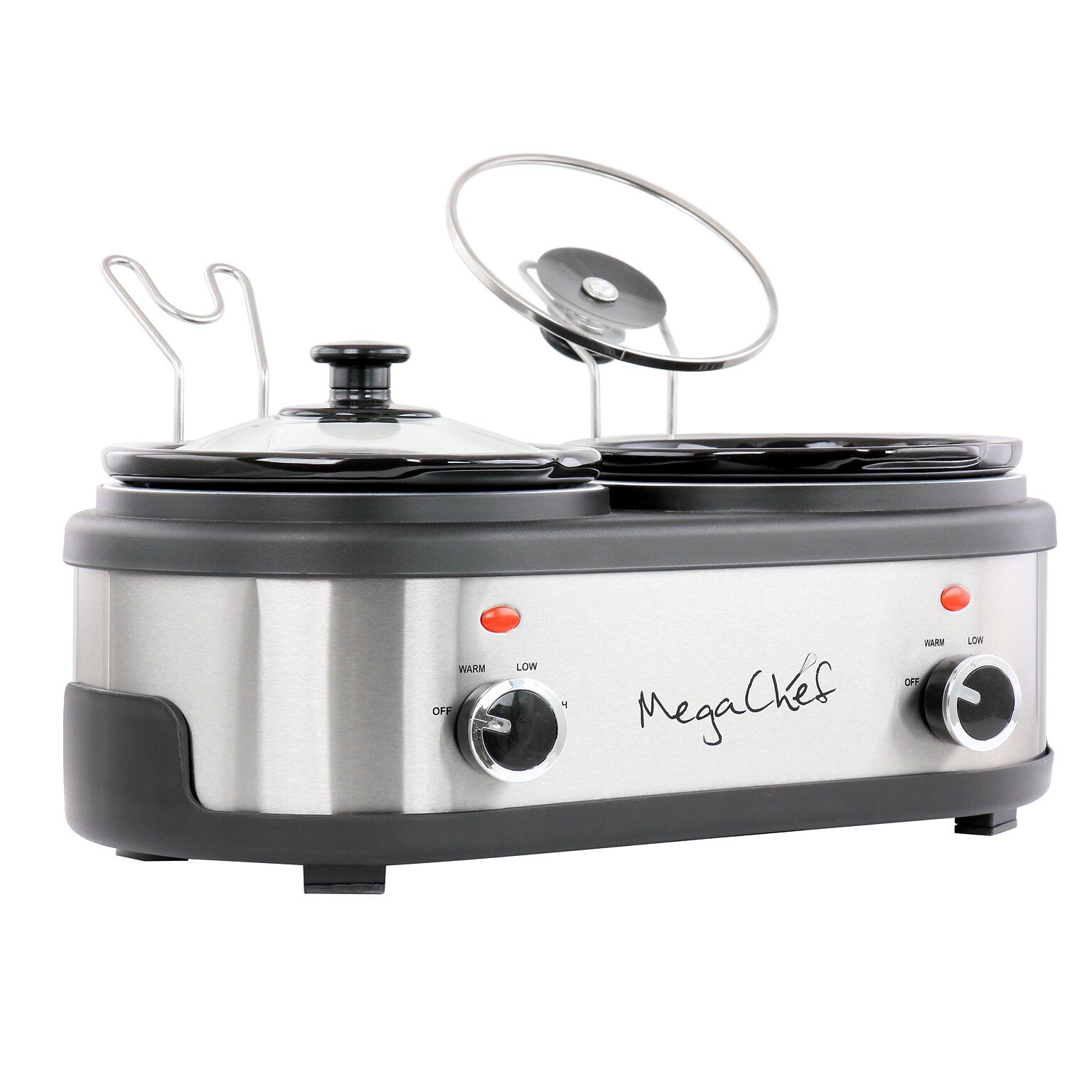 MegaChef Dual Buffet Server 1.5 Quart Slow Cooker, Silver (936120188M)