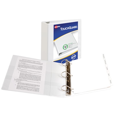 Avery TouchGuard Protection Heavy Duty 3" 3-Ring View Binders, Slant Ring, White (17144)