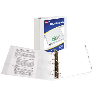 Avery TouchGuard Protection Heavy Duty 3" 3-Ring View Binders, Slant Ring, White (17144)