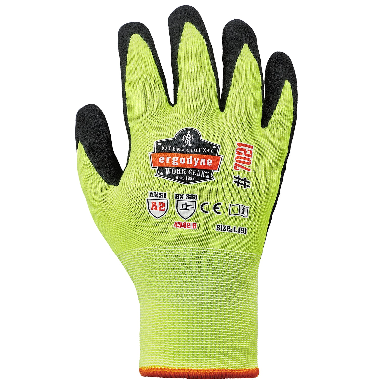 Ergodyne ProFlex 7021 Hi-Vis Nitrile Coated Cut-Resistant Gloves, ANSI A2, Wet Grip, Lime, Large, 144 Pairs (17964)