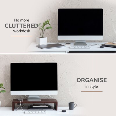 Anji Mountain Mango Wood Monitor Stand with Two USB Ports, Up to 32 Monitor, Walnut (MS-FNG-WAL-P)