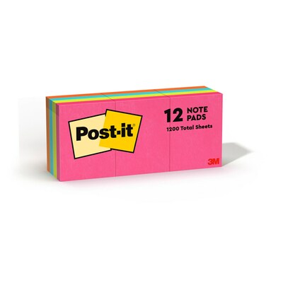 Post-it Notes, 1 3/8" x 1 7/8", Poptimistic Collection, 100 Sheet/Pad, 12 Pads/Pack (653AN)