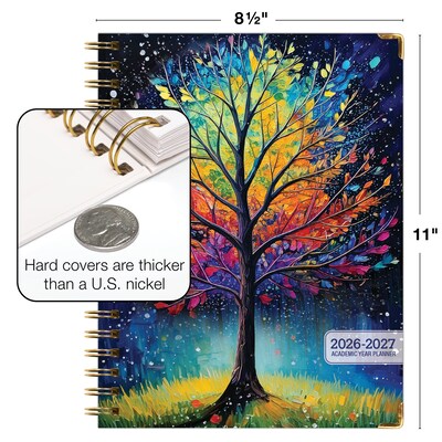 2026-2027 Excello Brands 8.5" x 11" Academic Weekly & Monthly Planner, Paperboard Cover, Black Tree Seasons (FSHN-AY26-8511-32)