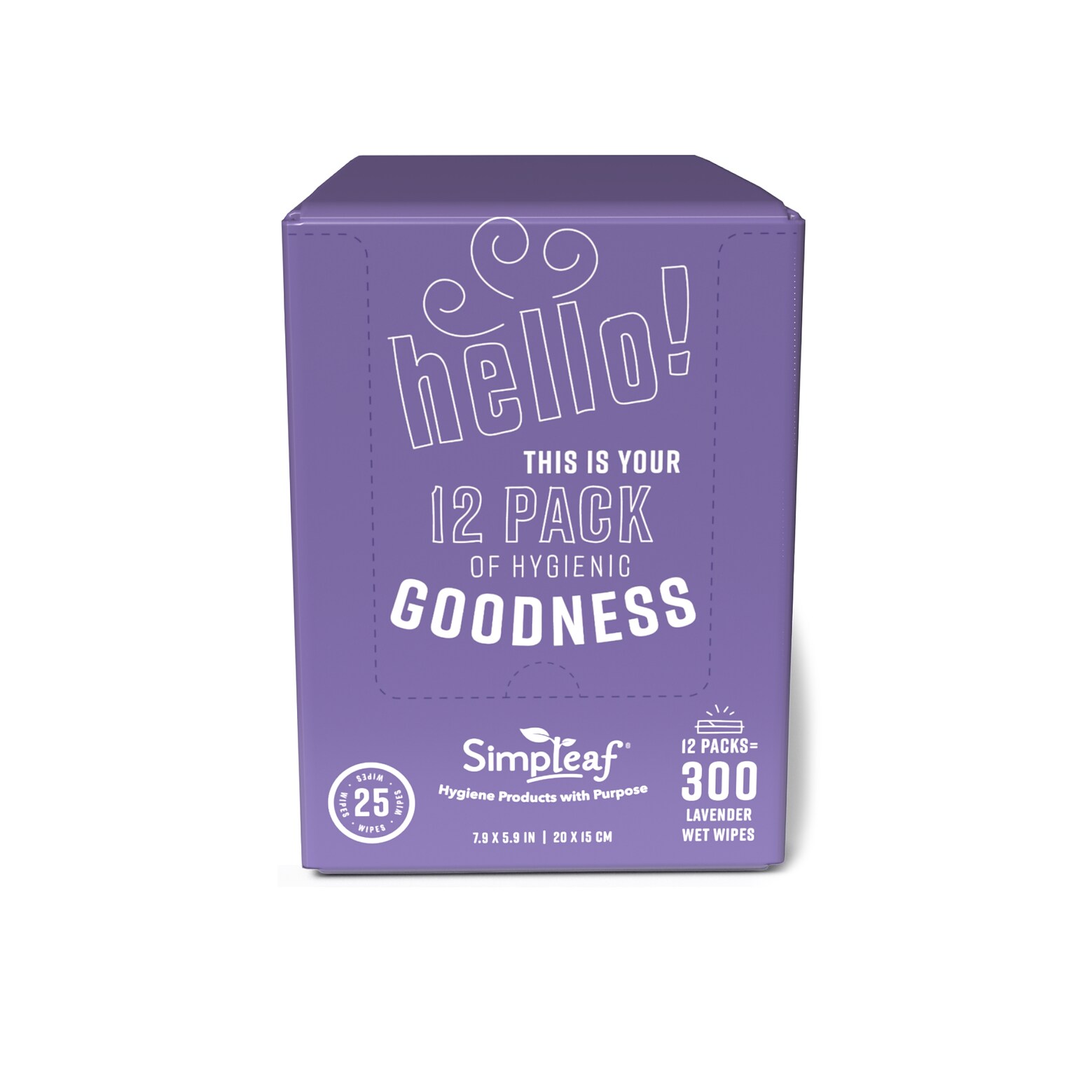 Simpleaf Lavender Scented Flushable Wipes, 25 Single Wipes/Pack, 12 Packs/Box (S-003-12pack)