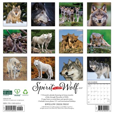 2027 Willow Creek Spirit of the Wolf 12 x 12 Monthly Wall Calendar, Assorted Colors (62456)