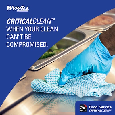WypAll CriticalClean Foodservice Fabric Food Service Cloths, 23.5" x 12.5", Blue, 100 Cloths/Pack (51633)