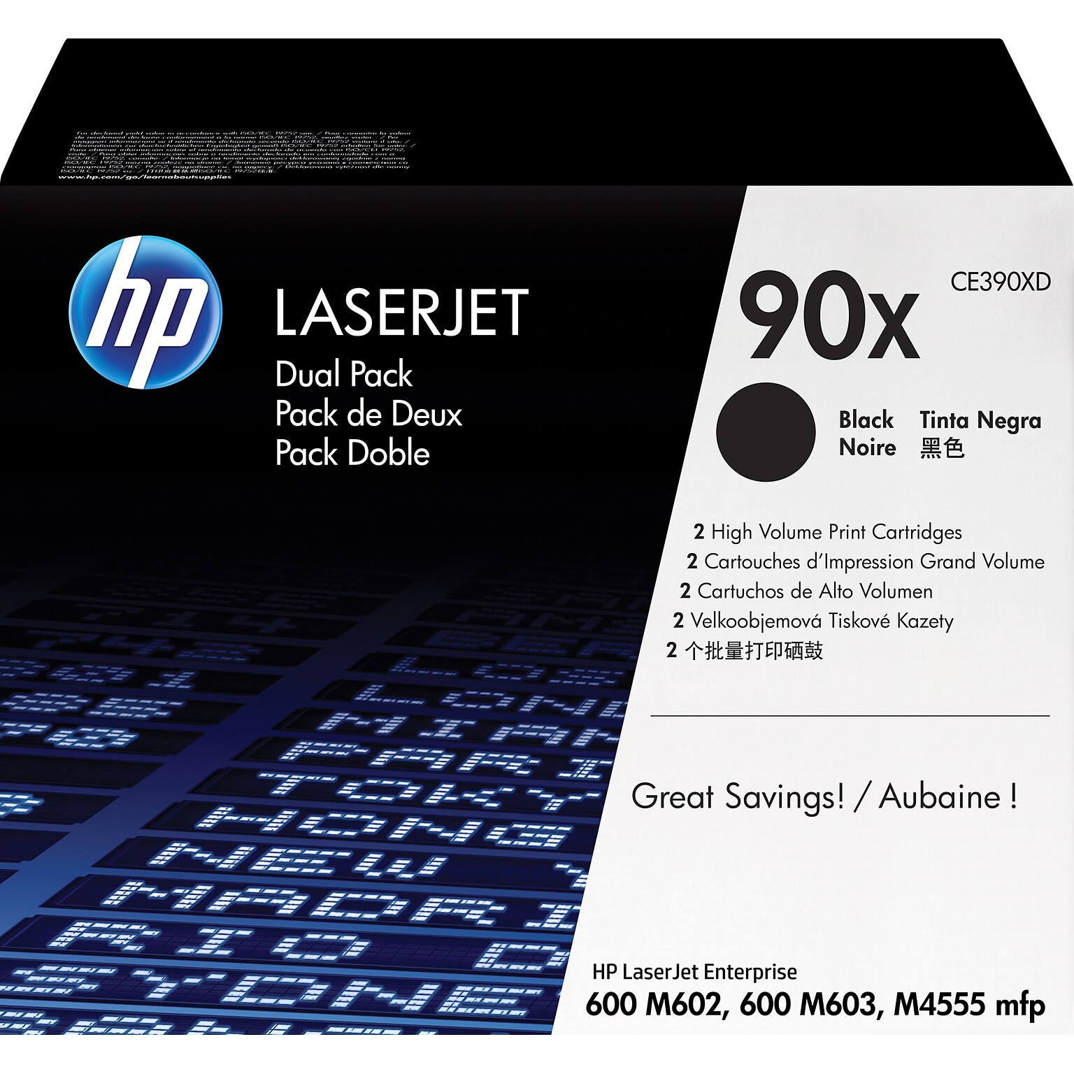 HP 90X Black High Yield Toner Cartridge, Prints Up to 24,000 Pages (CE390XD)