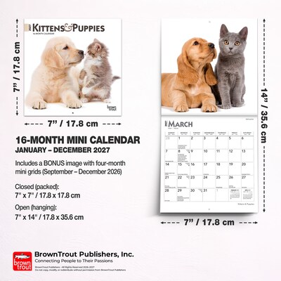 2027 BrownTrout Kittens & Puppies 7" x 7" Monthly Wall Calendar (9798330709724)