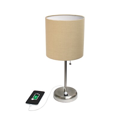 Creekwood Home Oslo Duo 19.5" LED Table Lamp with USB Port, Brushed Steel/Tan Shade, 2/Set (CWT-2012-TN-2PK)