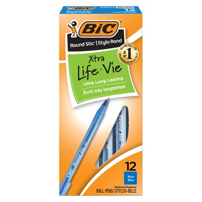 BIC Round Stic Xtra-Life Ballpoint Pen, Medium Point, 1.0mm, Blue Ink, Dozen (GSM11-BLU)