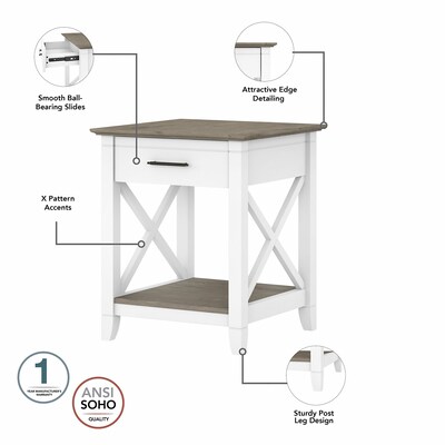 Bush Furniture Key West Tall TV Stand with Coffee Table and Set of 2 End Tables, Shiplap Gray/Pure White (KWS025G2W)