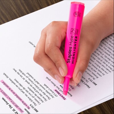 Staples Hype Tank Highlighter, Chisel Tip, Pink, 12/Pack (ST62940)