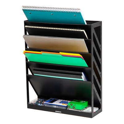Mind Reader 5-Compartment Mountable Plastic Vertical File Storage, Black (WALLANCH-BLK)