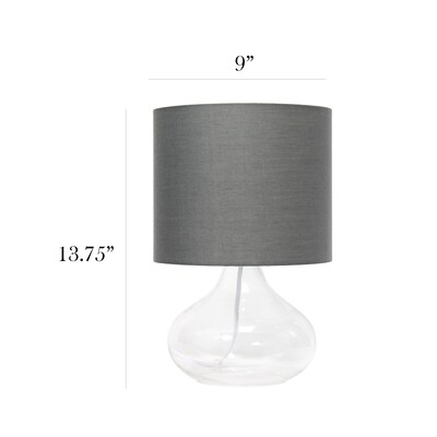 Simple Designs Glass Raindrop Table Lamp Fabric Shade, Clear with Gray Shade (LT2063-CLG)