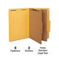 Quill Brand® 2/5-Cut Tab Pressboard Classification File Folders, 2-Partitions, 6-Fasteners, Legal, Y