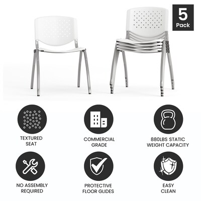 Flash Furniture HERCULES Series Plastic Stack Chair, White, 5 Pack (5RUTF01AWH)