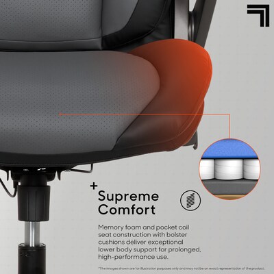 Sharper Image S-950 Heated Ergonomic Faux Leather Swivel Executive Massage Chair, Gray/Black (52755M-GRYBLK)