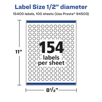 Avery Laser/Inkjet Multipurpose Circle Labels, 0.5" Dia, Glossy Clear, 15400/Box (94503)