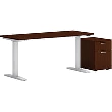 HON Mod 48W Adjustable Standing Desk with Mobile Storage, Traditional Mahogany (HLPLRW4824CHATBFTM1