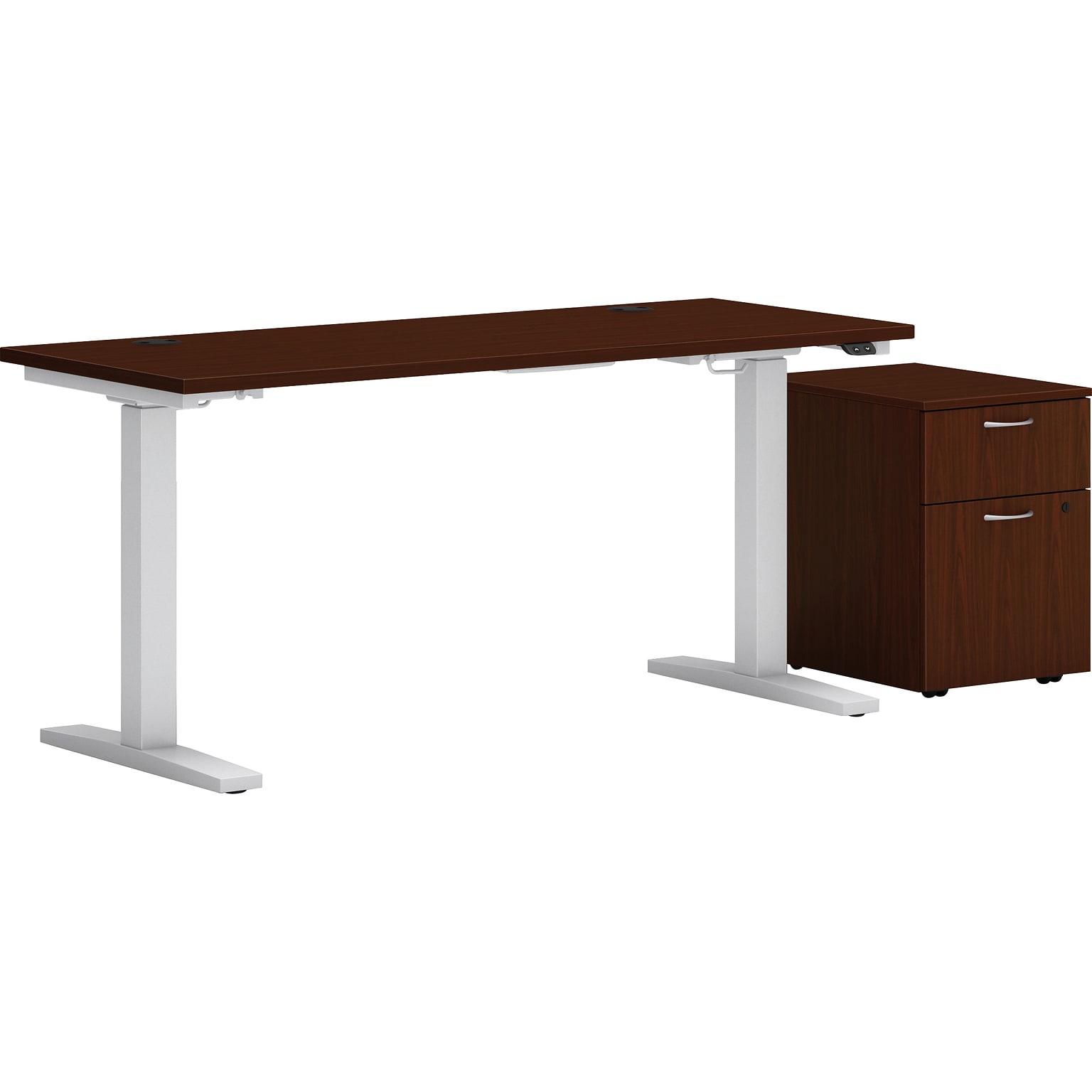 HON Mod 48W Adjustable Standing Desk with Mobile Storage, Traditional Mahogany (HLPLRW4824CHATBFTM1)