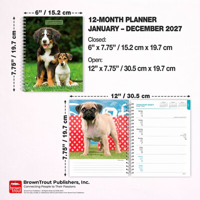 2027 BrownTrout I Love Puppies 6.5" x 7.8" Calendar Year Weekly Standard Planner, Multicolor (9798330709441)
