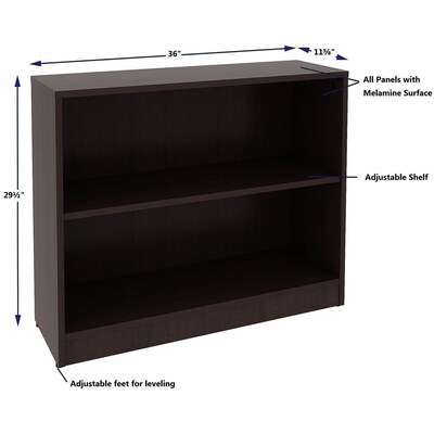 Lorell Essentials 30" 2-Shelf Bookcase with Adjustable-Shelves, Espresso Laminate (LLR18249)