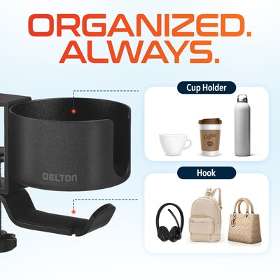 Delton H22 Under Desk Cup Holder and Desk Hook for Headphones, Black (DHSCH22)