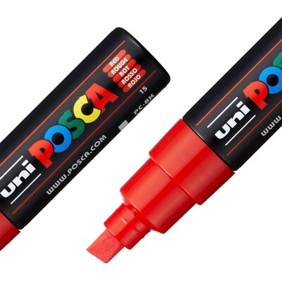 POSCA PC-8K Water Based Paint Marker, Broad Chisel Tip, Red, 2/Pack (UBCPC8KRED-2)