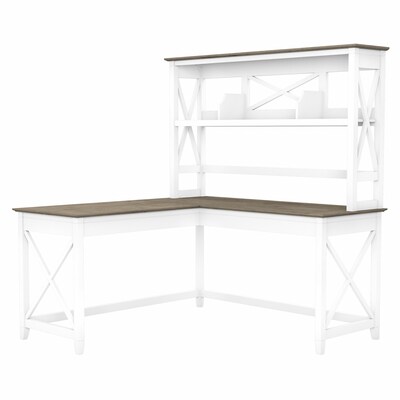 Bush Furniture Key West 60 L-Shaped Desk, Shiplap Gray/Pure White (KWS048G2W)